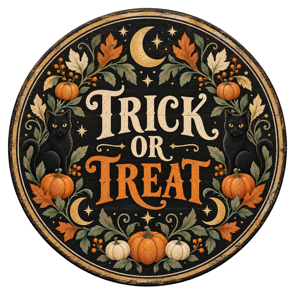 Trick or Treat Black Cat Metal / Vinyl Sign - Made in USA