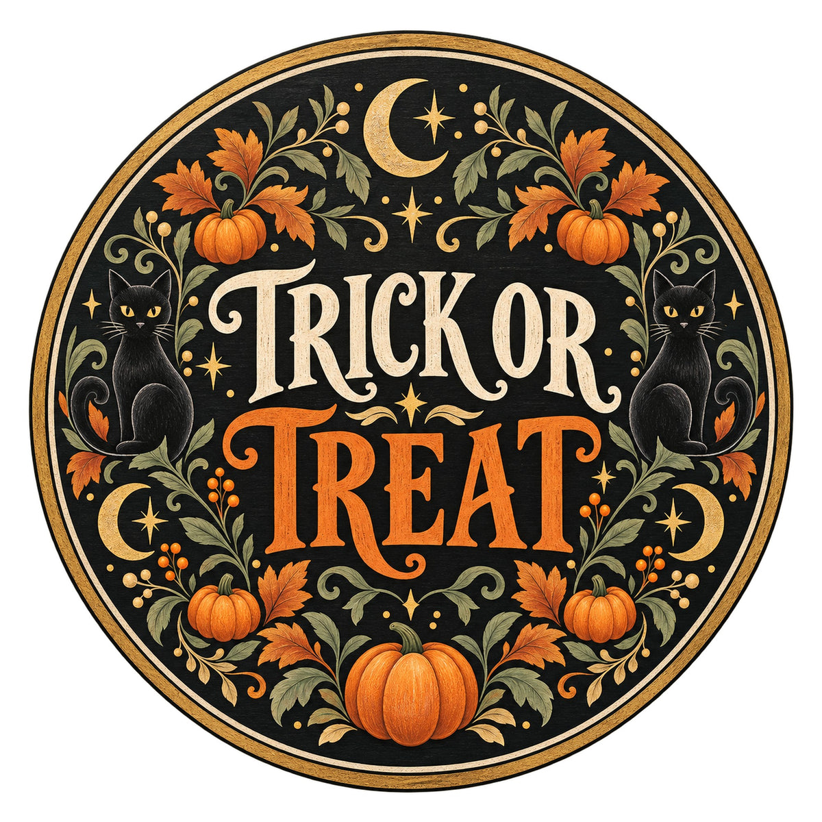 Trick or Treat Black Cat Moon Metal / Vinyl Sign - Made in USA