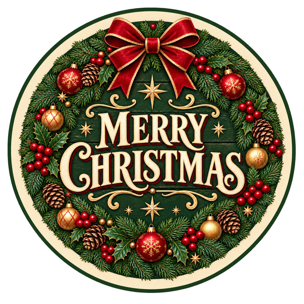 Merry Christmas Evergreen Bow Metal / Vinyl Sign - Made in USA
