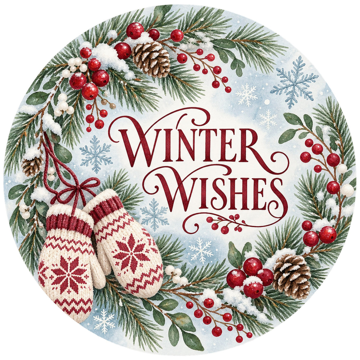 Winter Wishes Mittens Metal / Vinyl Sign - Made in USA