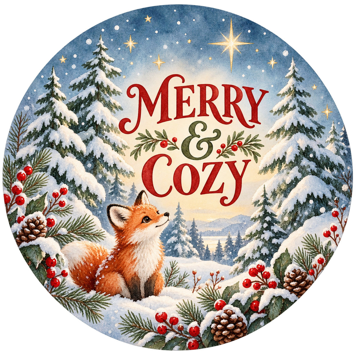 Merry and Cozy Fox Metal / Vinyl Sign - Made in USA