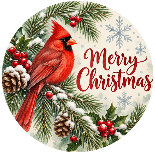 Merry Christmas Cardinal Metal / Vinyl Sign - Made in USA