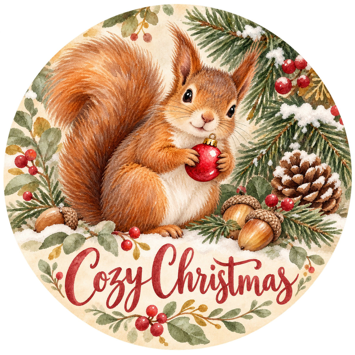 Cozy Christmas Squirrel Metal / Vinyl Sign - Made in USA