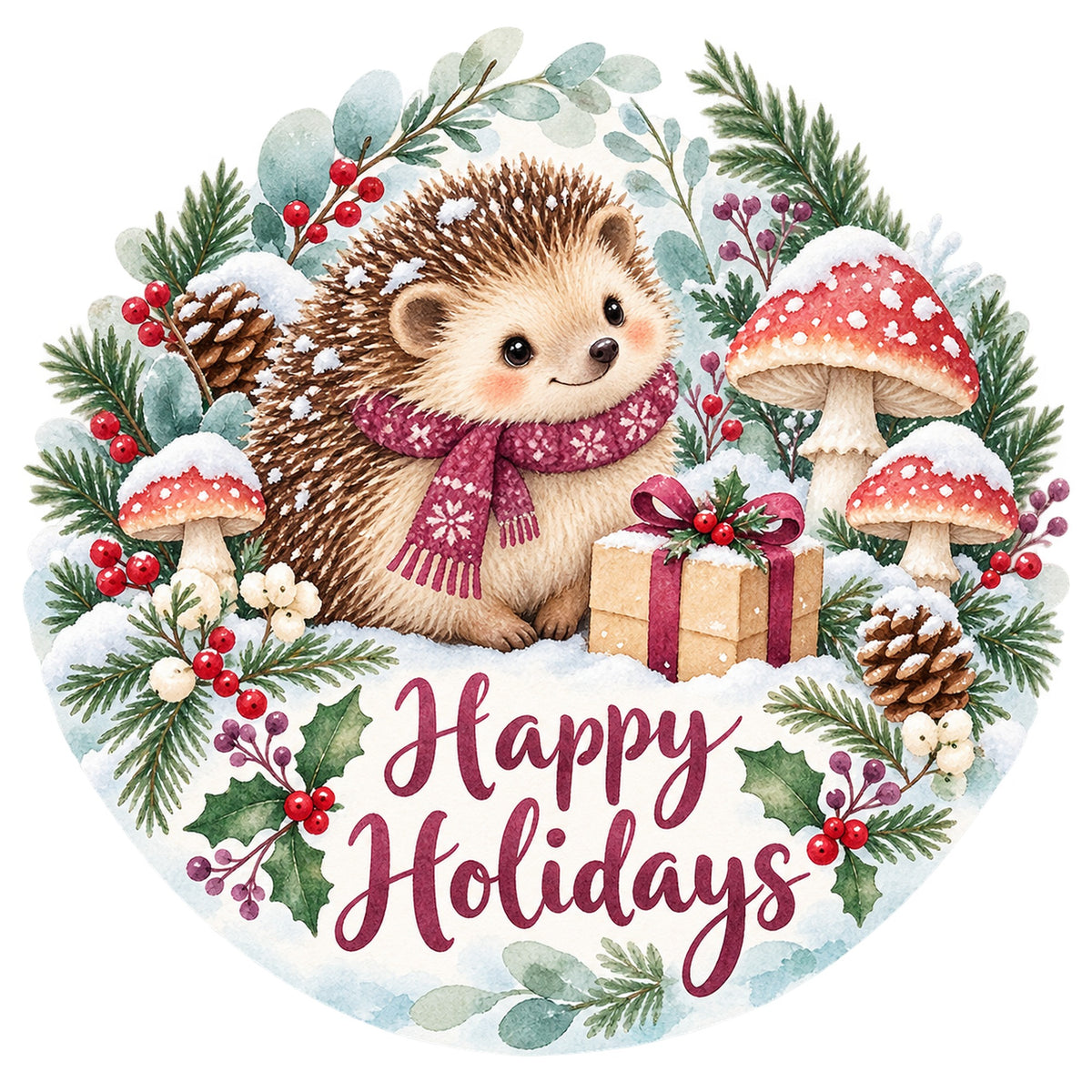 Happy Holidays Hedgehog Metal / Vinyl Sign - Made in USA