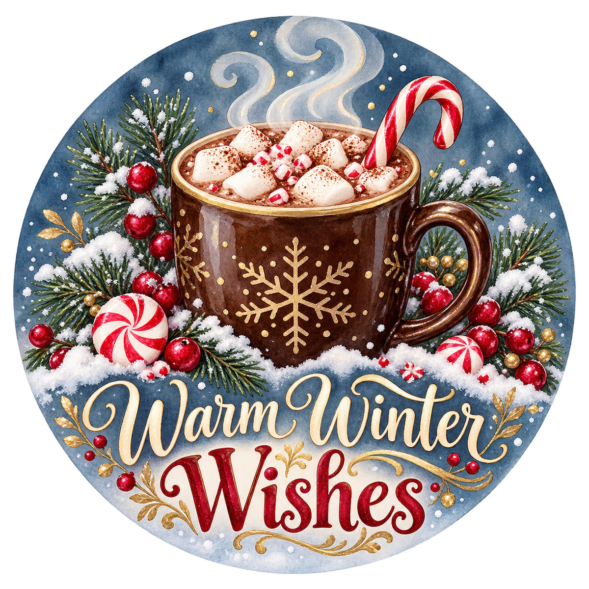 Warm Winter Wishes Hot Cocoa Metal / Vinyl Sign - Made in USA