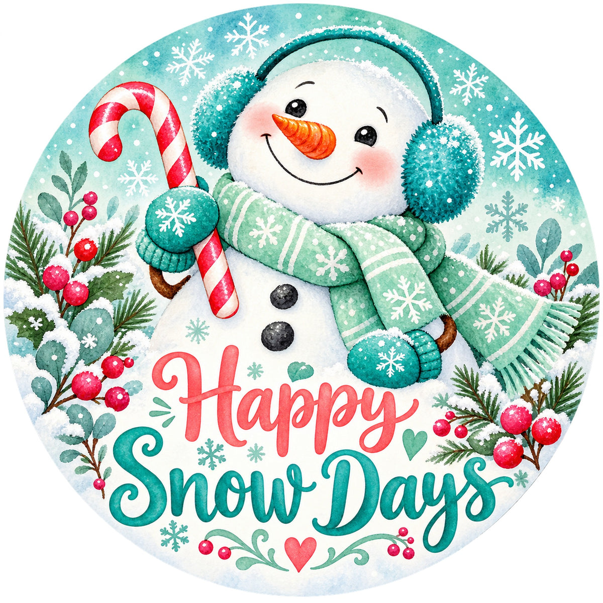 Happy Snow Days Snowman Metal / Vinyl Sign - Made in USA