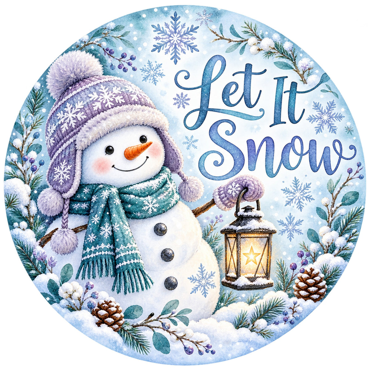 Let It Snow Snowman Lantern Metal / Vinyl Sign - Made in USA