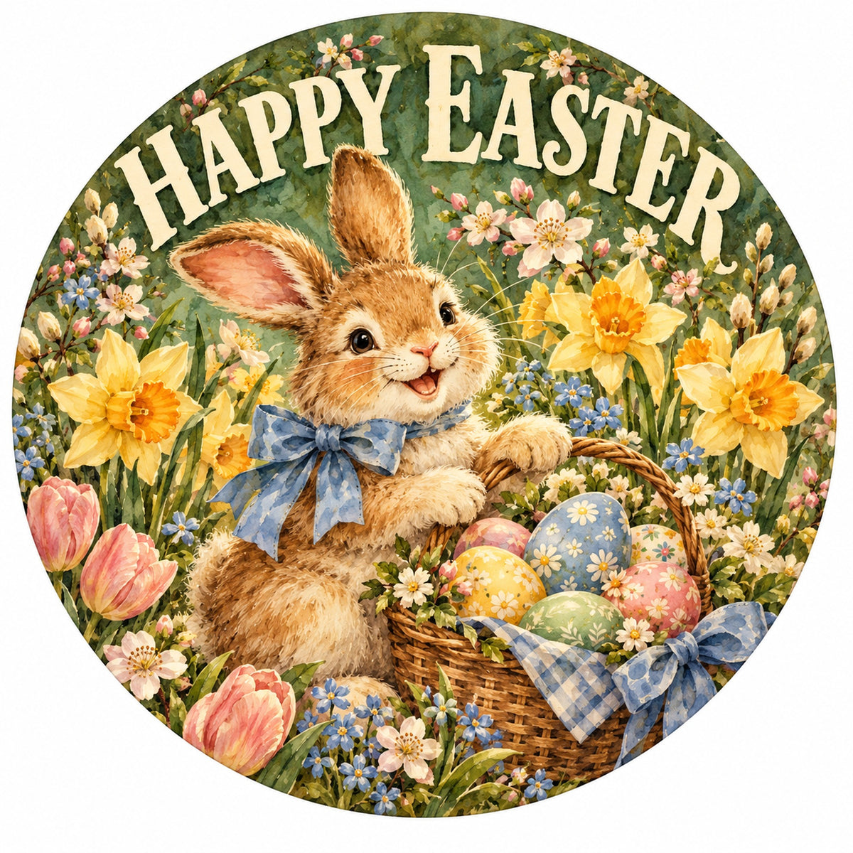 Happy Easter Bunny Basket Metal / Vinyl Sign - Made in USA