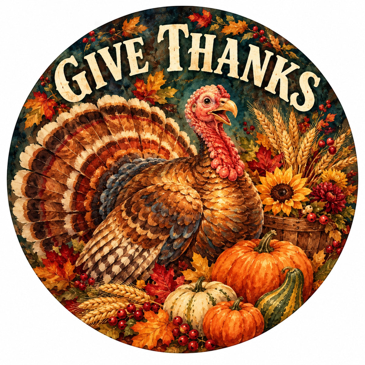 Give Thanks Turkey Metal / Vinyl Sign - Made in USA