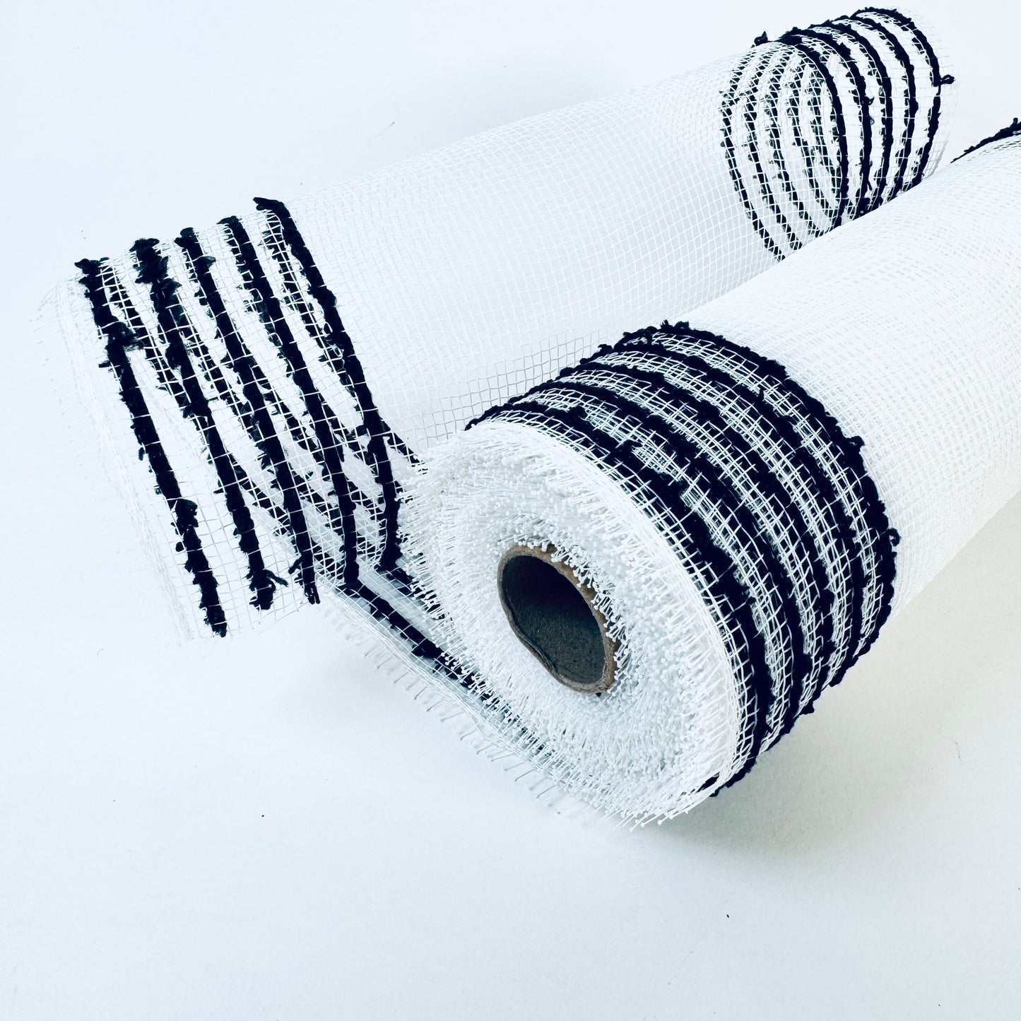 White and Black Snow Edge Poly Deco Mesh - 10 Inch x 10 Yards