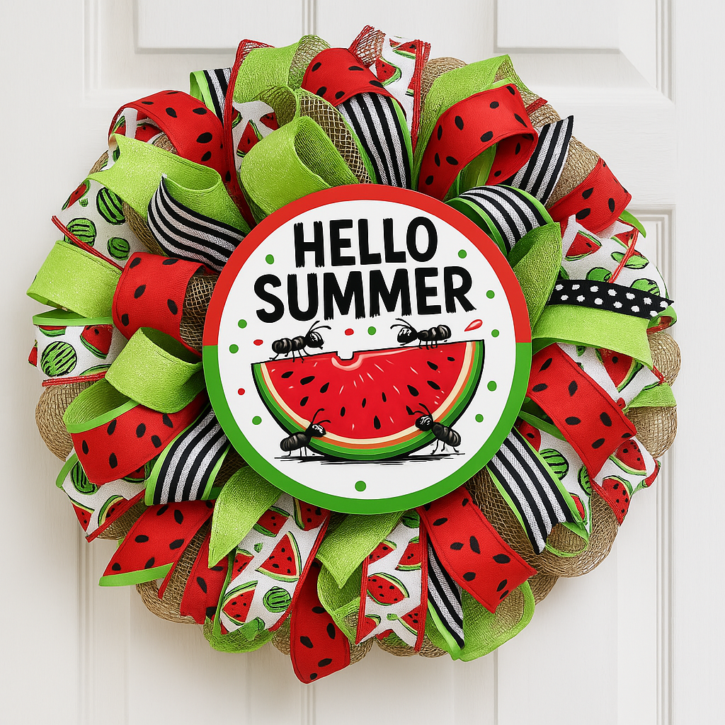 Hello Summer Ants and Watermelon Accent Sign - Made In USA