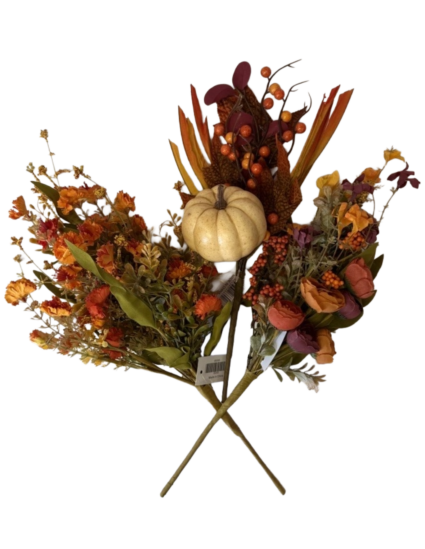 Artificial Fall Picks – 15" Pumpkin Berry Leaf Grass Pick, 18" Mini Mum Mixed Bush, 17" Fall Ranunculus Mixed Spray - Set of 3