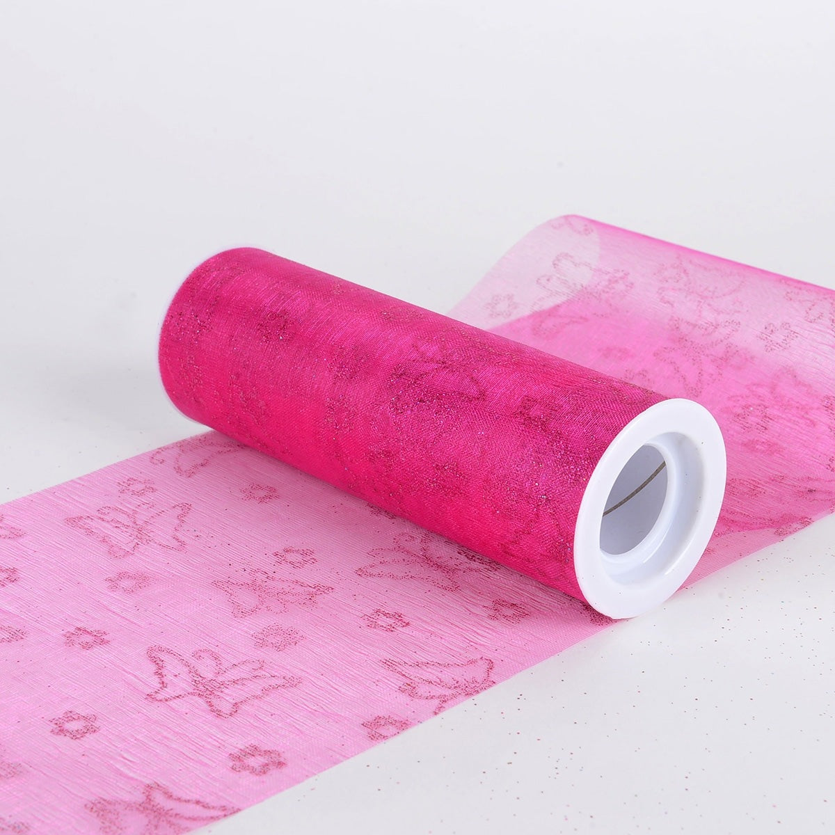 6 Inch x 10 Yards Glitter Butterfly Organza Roll - Fuchsia BBCrafts.com