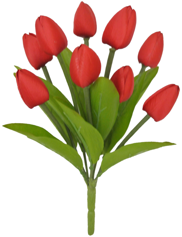 13 Inch Tulip Bush: Red with 9 Stems