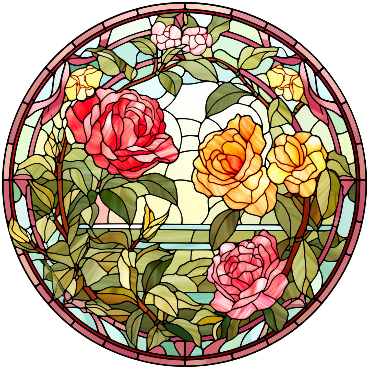 Roses Style Stained Glass Metal / Vinyl Sign - Made in USA