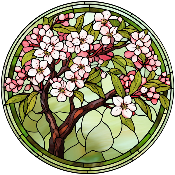 Stained Glass Style Cherry Blossom Tree Metal Sign: Made In USA