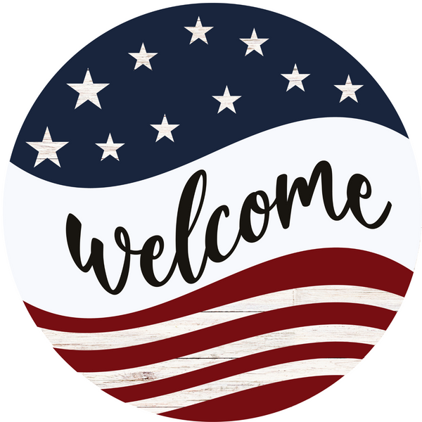 Welcome American Flag Metal Sign: Made In USA