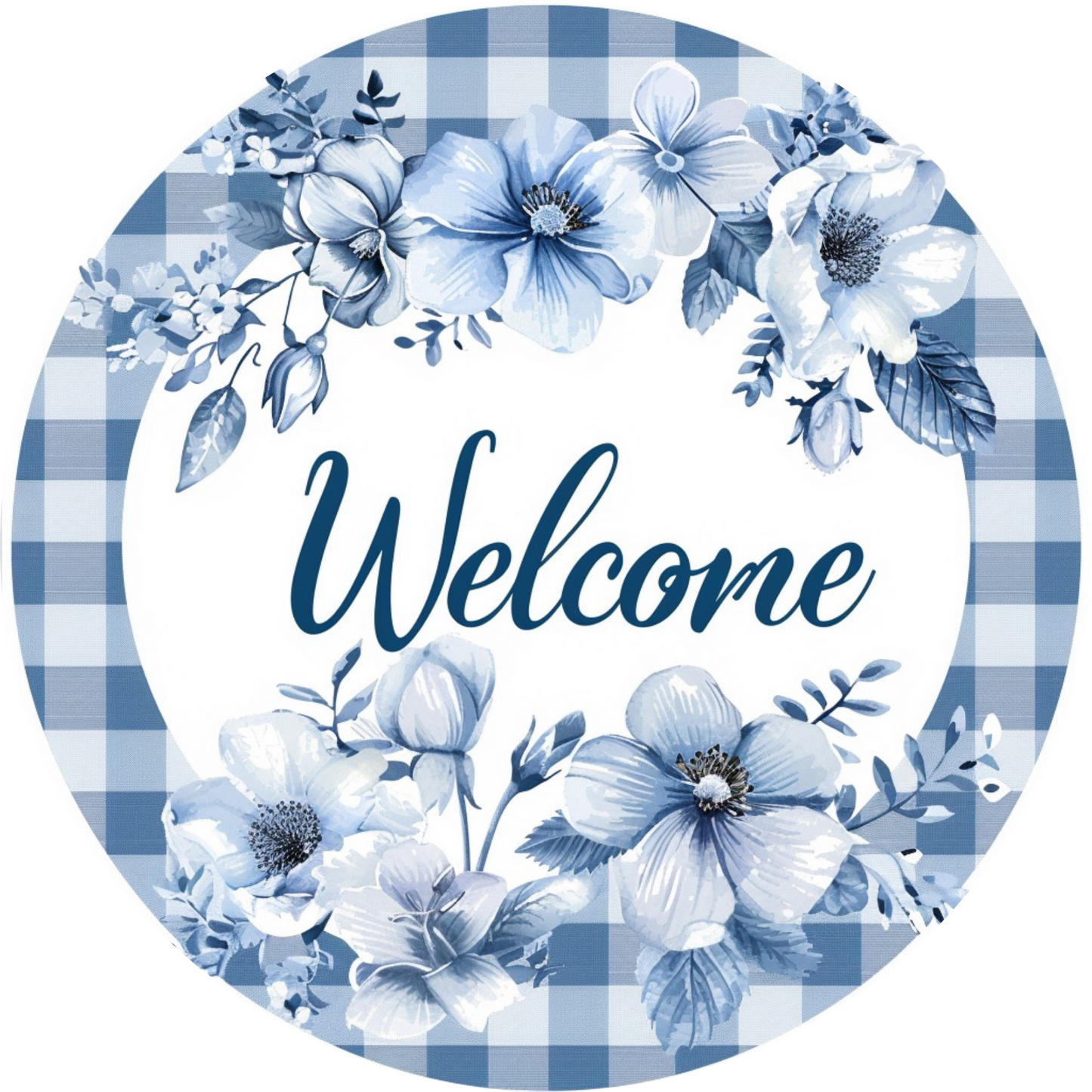Welcome with Blue Flowers Metal / Vinyl Sign - Made in USA