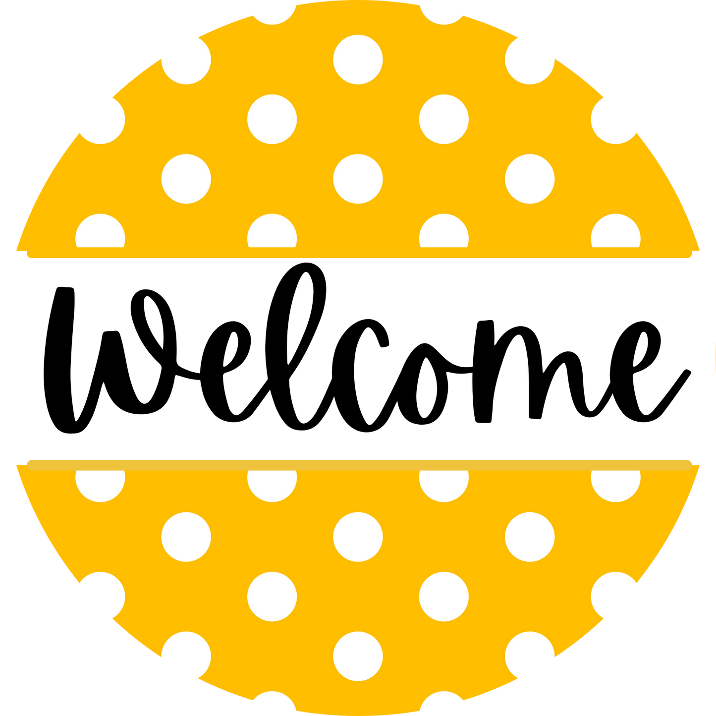 Welcome Yellow and White Polka Dot Metal / Vinyl Sign - Made in USA