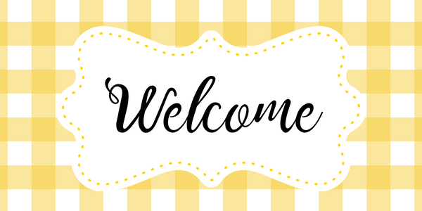 12 x 6 Inch Welcome Metal Sign Gold Checked: Made In USA