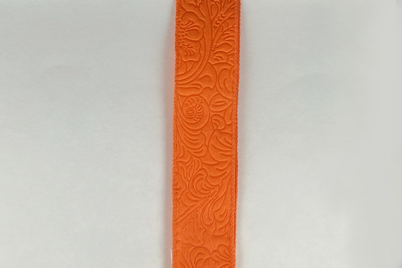Orange Flower Embossed Wired Ribbon - 1-1/2 Inch x 10 Yards
