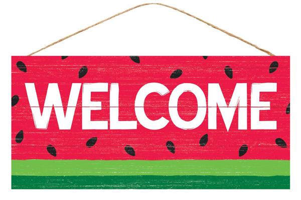 Pre-Order Now Ship On 30th May - Red/Green/Black/White - Welcome Watermelon Sign - 12-1/2 Inch L X 6 Inch H