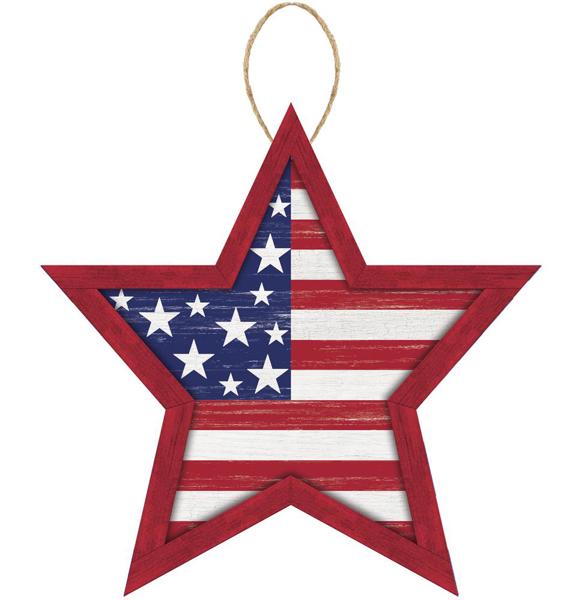 Red White Blue - Mdf Stars And Stripes Sign - 12 Inch L x 11.75 Inch H