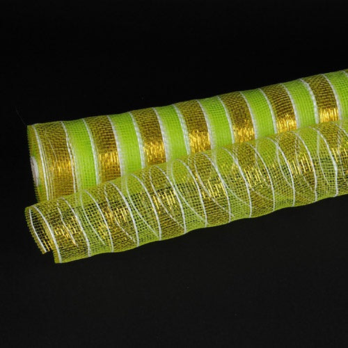 Apple Green with Gold - Poly Deco Mesh Wreath Material with Laser Mono Stripe - ( 21 Inch x 10 Yards ) BBCrafts.com