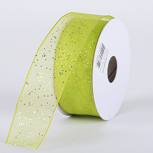 Apple - Organza Ribbon with Glitters Wired Edge - ( W: 1 - 1/2 Inch | L: 25 Yards ) BBCrafts.com