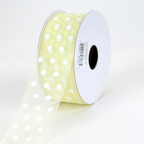 Baby Maize - Organza Polka Dot Ribbon - ( W: 3/8 Inch | L: 25 Yards ) BBCrafts.com