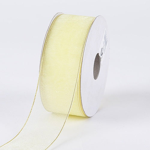 Baby Maize with Gold - Sheer Organza Ribbon - ( 7/8 Inch | 25 Yards ) BBCrafts.com
