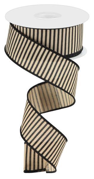 Beige Brown & Black - Horizontal Thin Stripes Wired Edge Ribbon - ( 1-1/2 Inch | 10 Yards ) BBCrafts.com