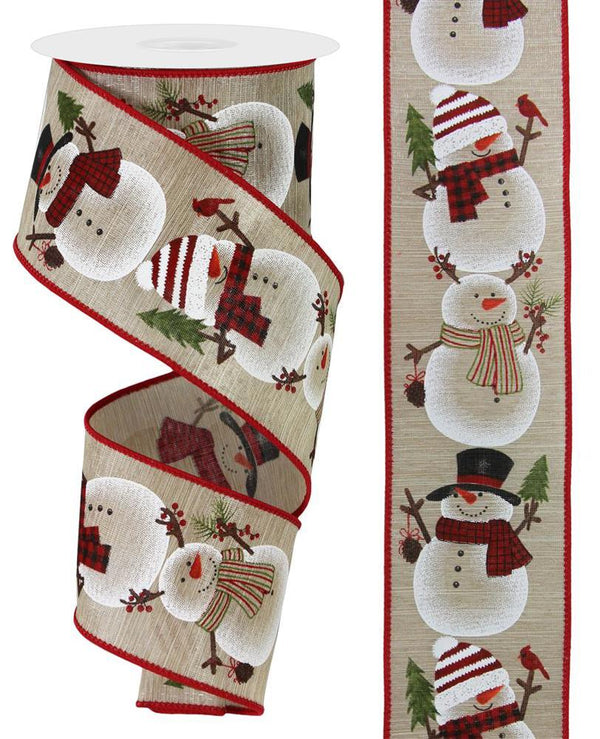 Beige Red Black Moss Brown - Chubby Snowman Wired Edge Ribbon - ( 2-1/2 Inch | 10 Yards ) BBCrafts.com