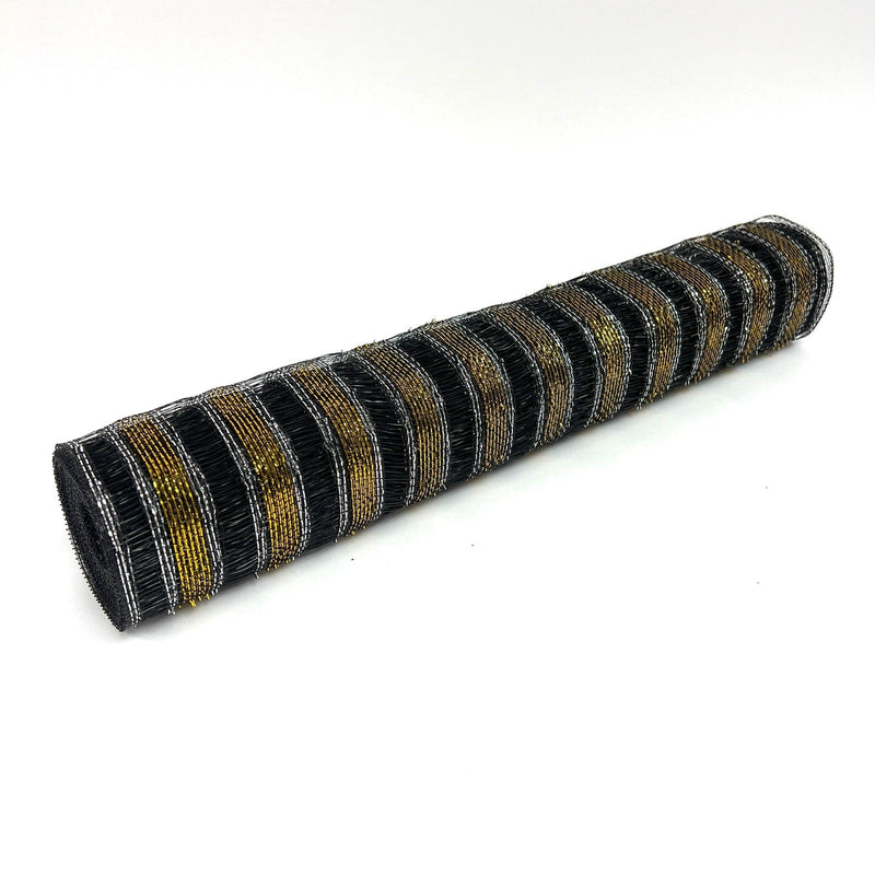 Black - Deco Mesh Eyelash Metallic Stripes - (21 Inch x 10 Yards) BBCrafts.com