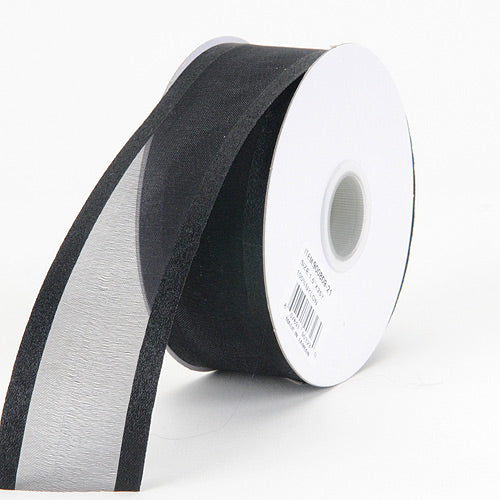 Black - Organza Ribbon Two Striped Satin Edge - ( 5/8 Inch | 25 Yards ) BBCrafts.com