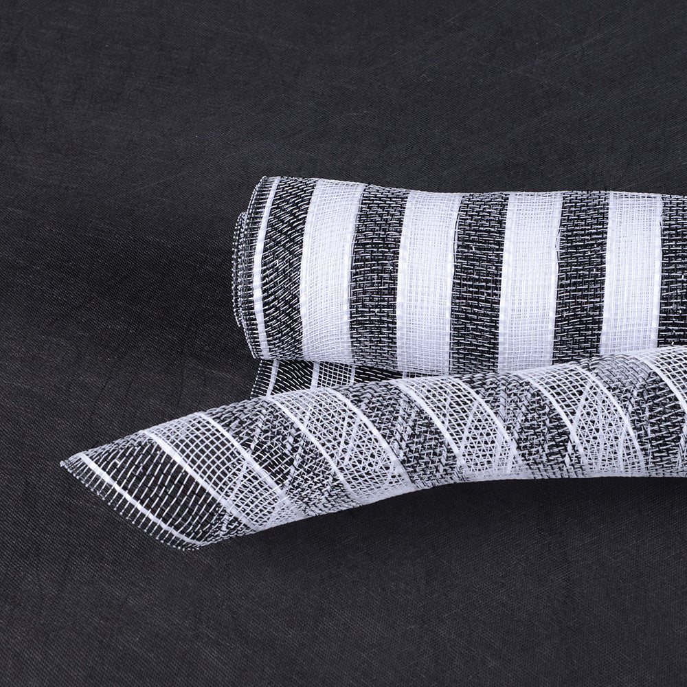 Poly Deco Mesh Wrap with Laser Mono Stripe Black White ( 21 Inch x
