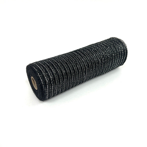 Black with Silver - Deco Mesh Wrap Metallic Stripes - ( 10 Inch x 10 Yards ) BBCrafts.com