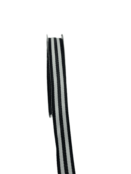 Black with White - Grosgrain Ribbon Stripe Design - ( W: 5/8 Inch | L: 25 Yards ) BBCrafts.com