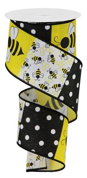 Bumblebee Polka Dots Wired Edge Ribbon - ( 2-1/2 Inch | 10 Yards ) BBCrafts.com