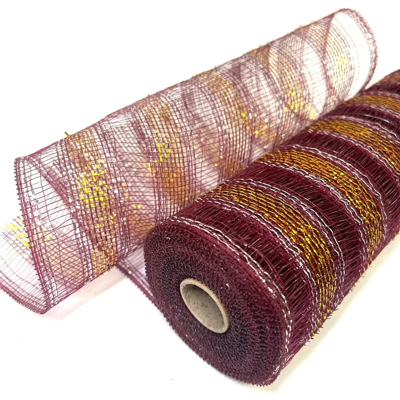 Burgundy - Deco Mesh Eyelash Metallic Stripes - (10 Inch x 10 Yards) BBCrafts.com
