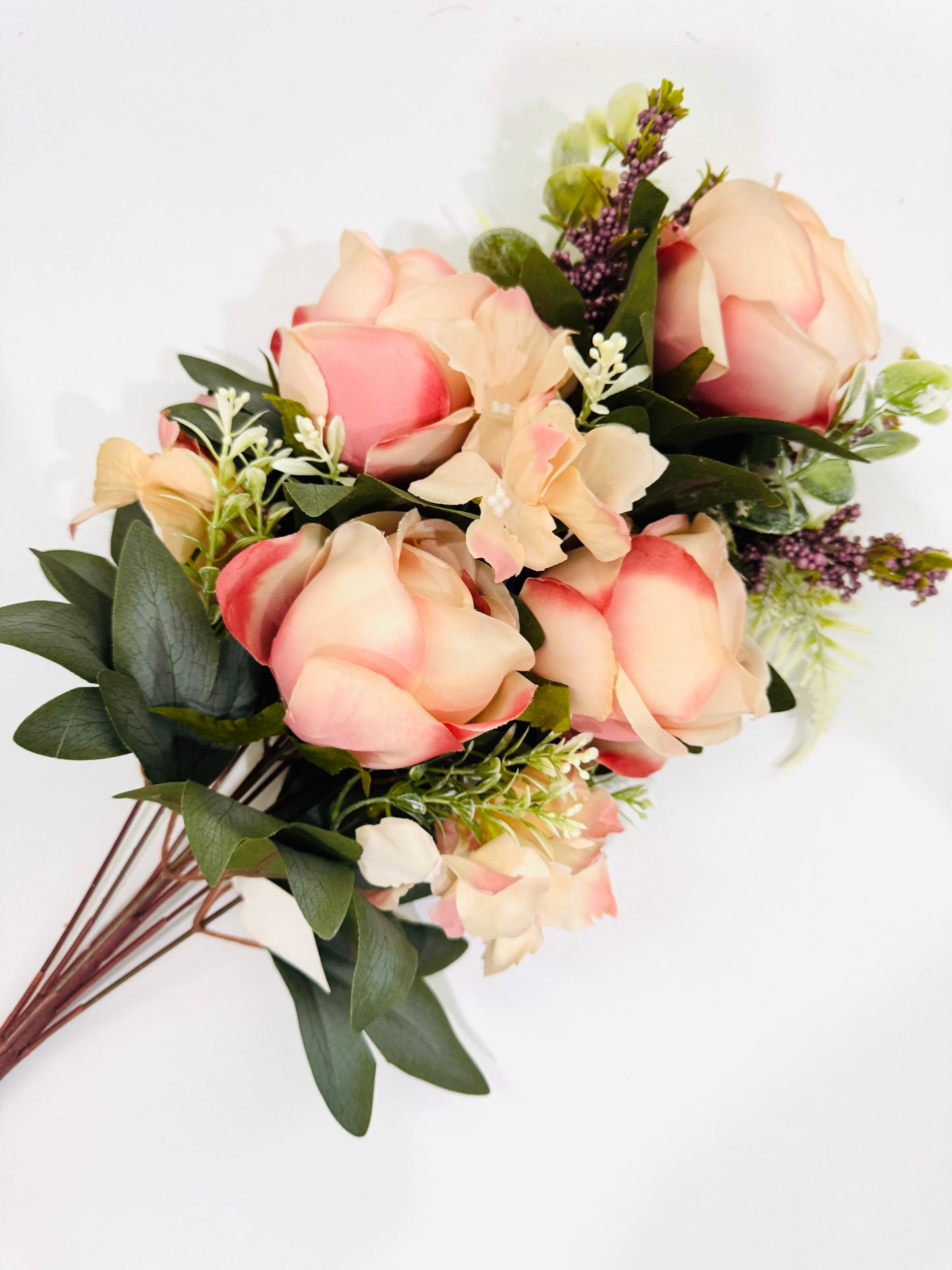 19 Inch Rose Mixed Bush Artificial Silk Flower Spray - Light Pink