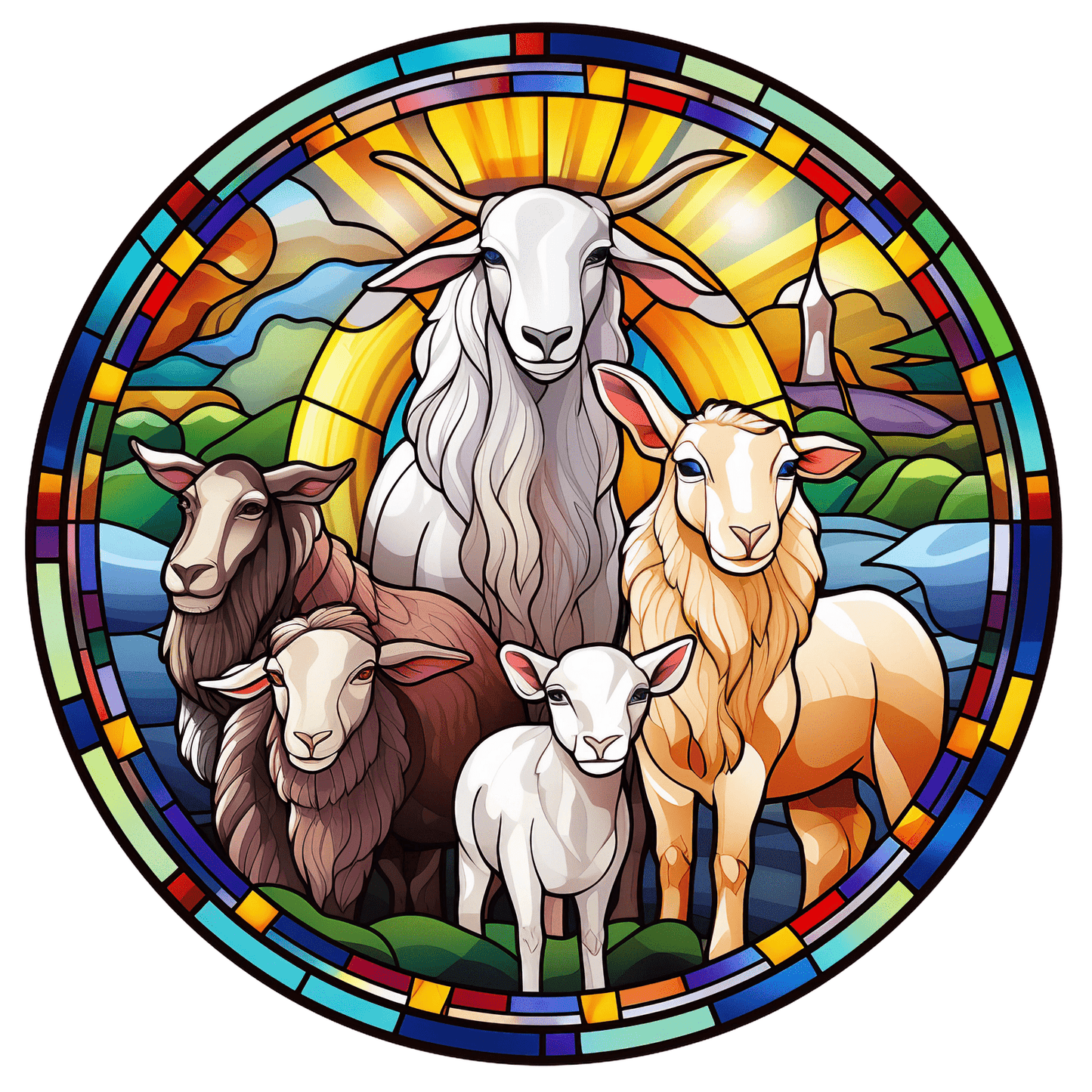 Christmas Faux Stained Glass Lamb Metal / Vinyl Sign - Made in USA