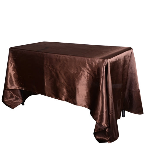 Chocolate Brown 90 Inch x 156 Inch Rectangular Satin Tablecloths BBCrafts.com
