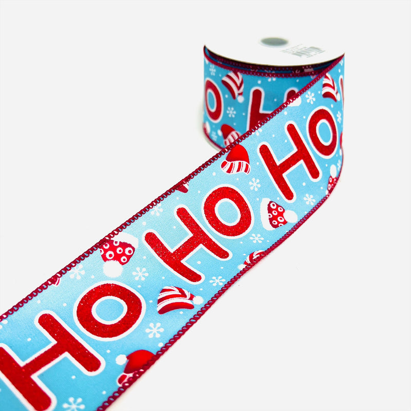 Christmas Holiday Xmas HO - HO - HO Gift Wrap Ribbon Faux Burlap Linen - 2.5 Inch x 10 Yards BBCrafts.com