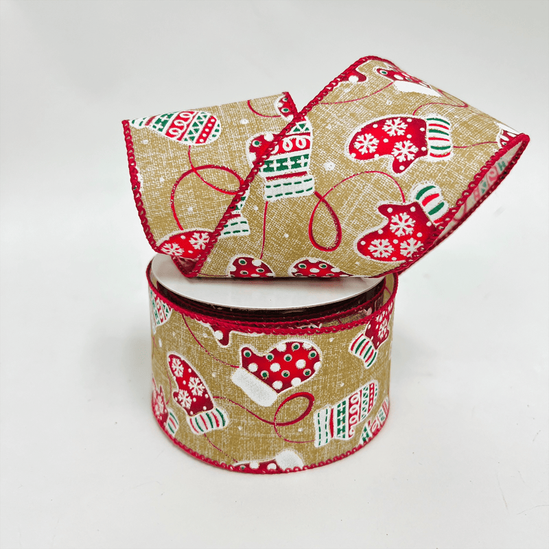 Christmas Holiday Xmas Mitten Gift Wrap Ribbon Faux Burlap Linen - 2.5 Inch x 10 Yards BBCrafts.com