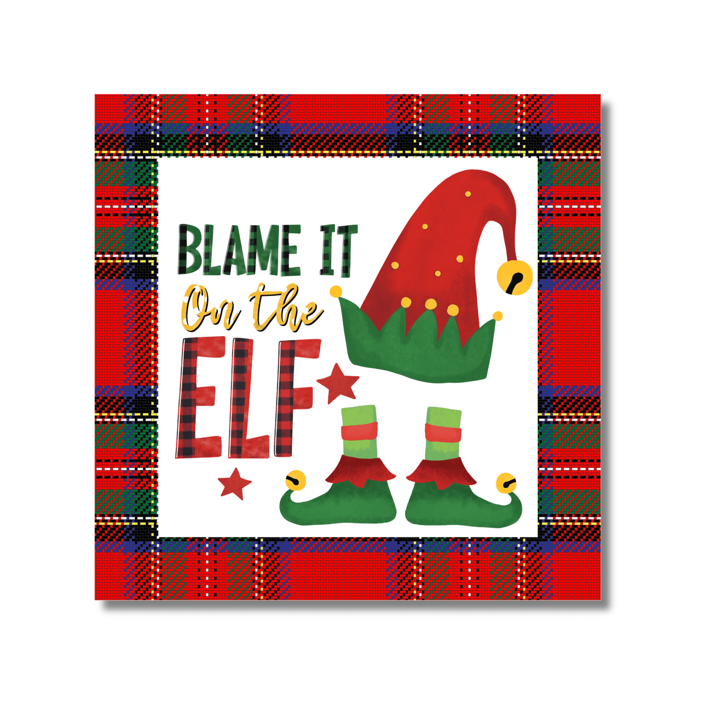 Christmas Blame It on Elf Plaid Metal Sign - Made in USA