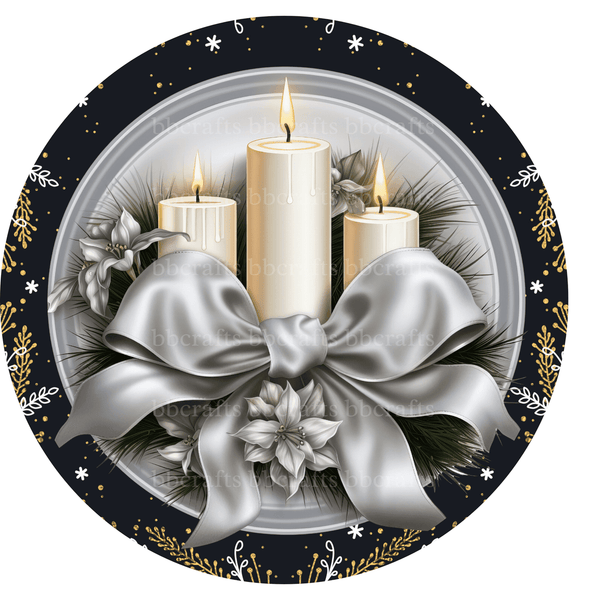 Christmas Metal Sign: CANDELS - Wreath Accents - Made In USA BBCrafts.com