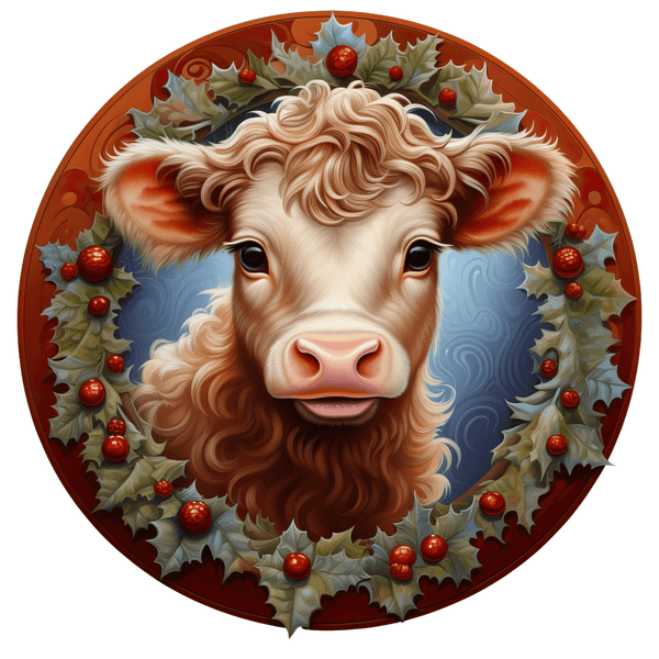 Christmas Metal Sign: COW - Made In USA BBCrafts.com