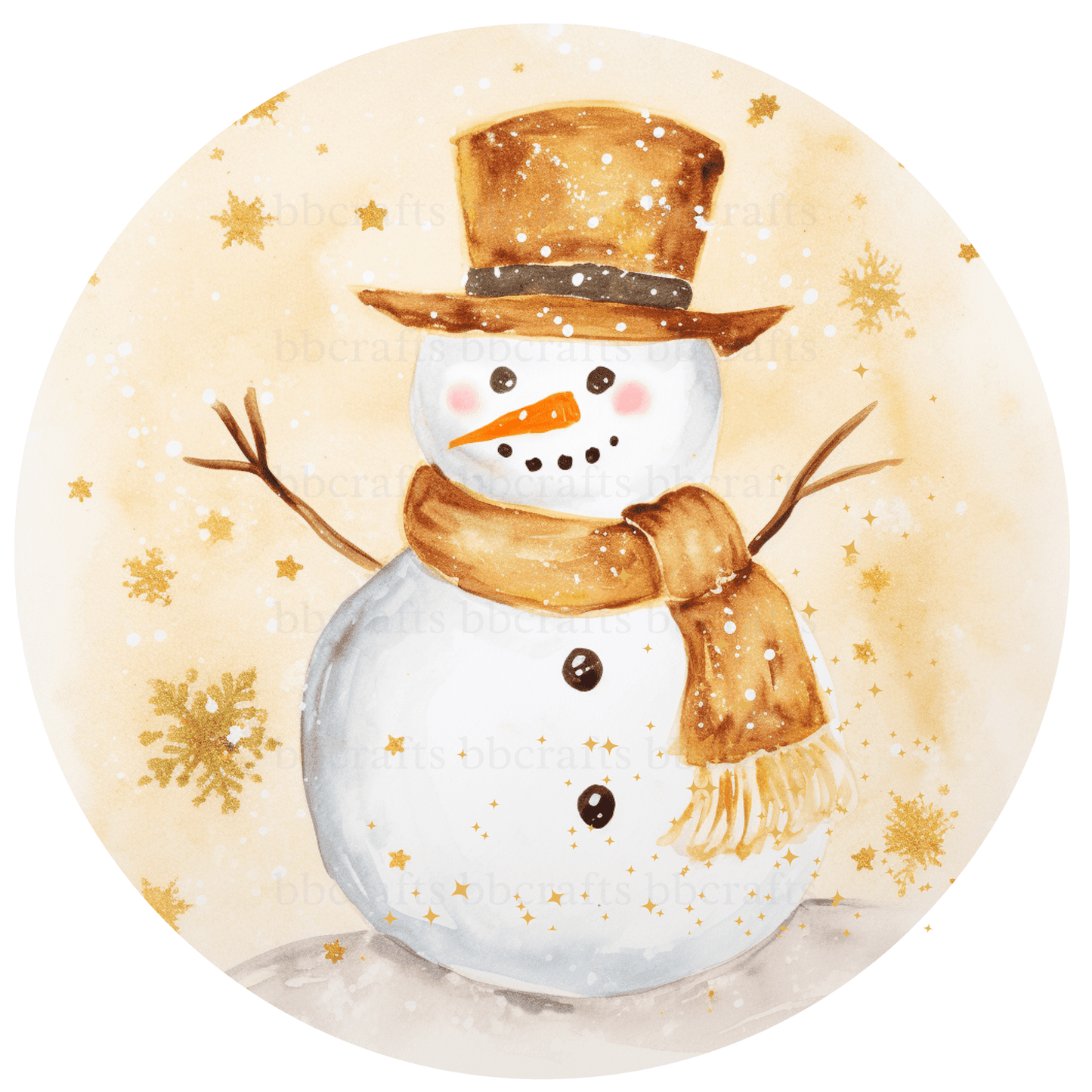 Christmas Golden Snowman Metal / Vinyl Sign - Made in USA