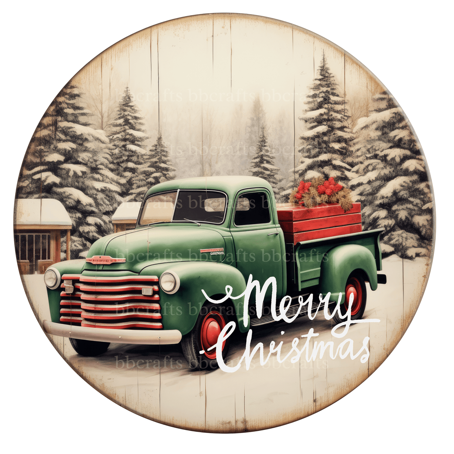 Christmas Rustic Merry Christmas Truck Metal / Vinyl Sign - Made in USA